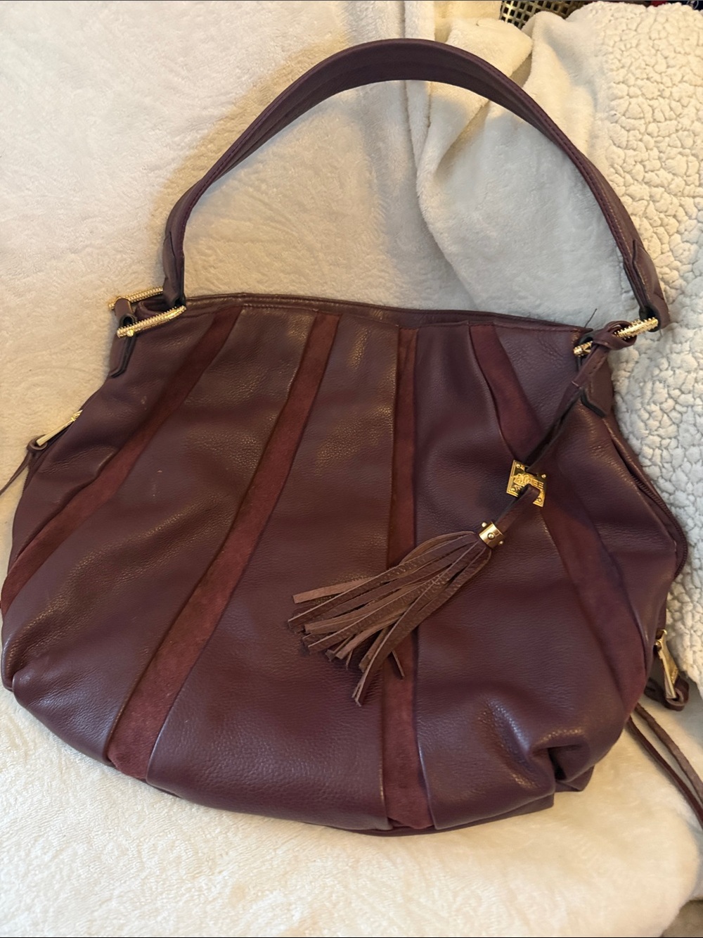 Aimee Kestenberg Burgundy Shoulder Hobo with Tassel